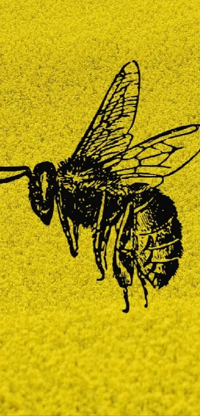 Black bee silhouette over a yellow field wallpaper.