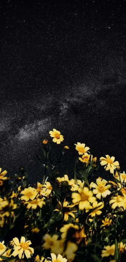 Yellow flowers with starry night sky in background.