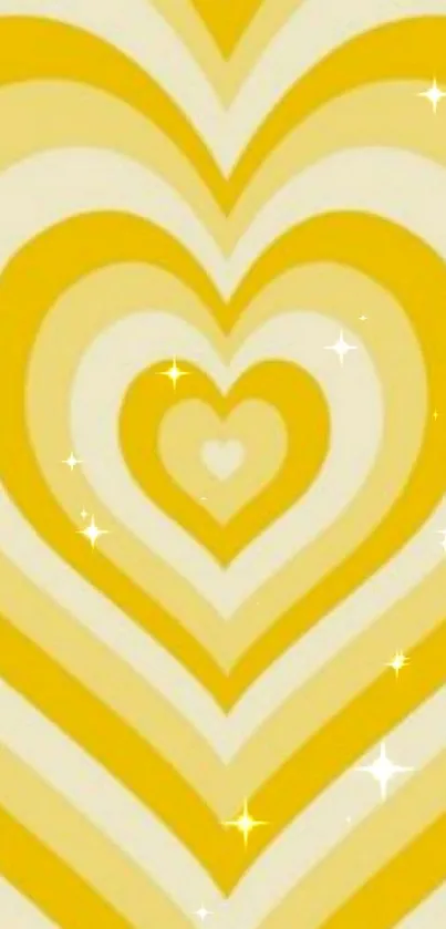 Vibrant yellow heart pattern wallpaper with concentric shapes.