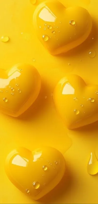 Yellow heart-shaped droplets on vibrant background.