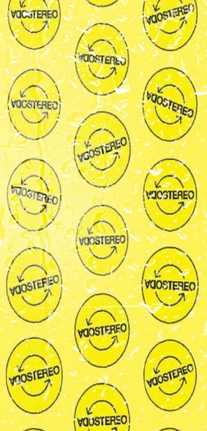 Yellow wallpaper with circular stereo logo repeating pattern.