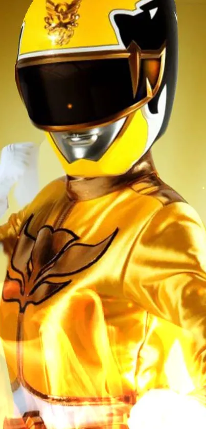 Yellow Power Ranger with fiery elements and glossy finish