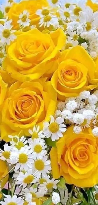 Yellow roses and white flowers wallpaper.