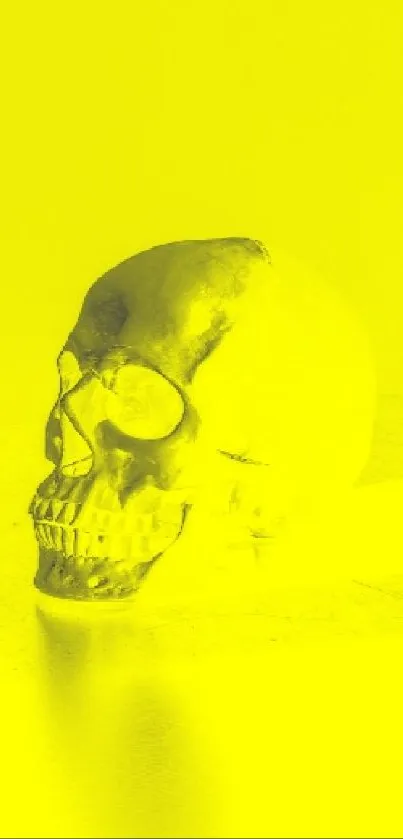 Bright yellow skull art on a minimalist background for mobile screen.