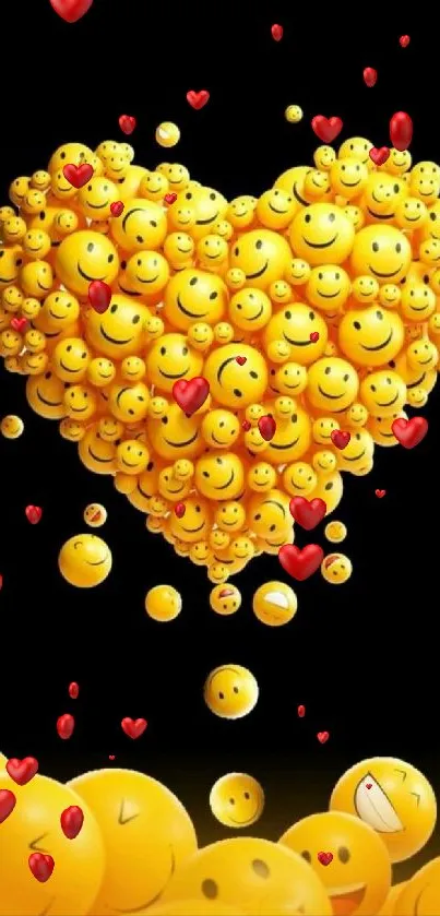 Bright yellow smiley heart on black background wallpaper.