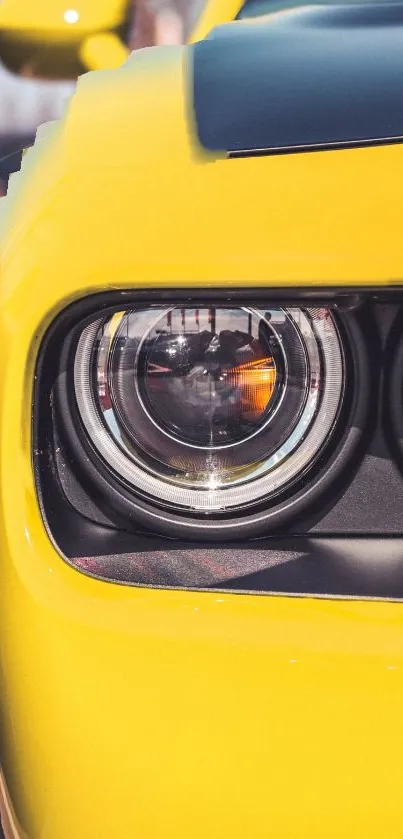 Close-up of yellow sports car headlight and sleek design.