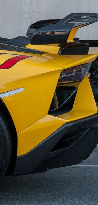 Yellow sports car parked on street with sleek design.