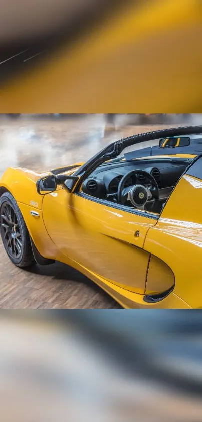 Sleek yellow sports car interior and exterior design.