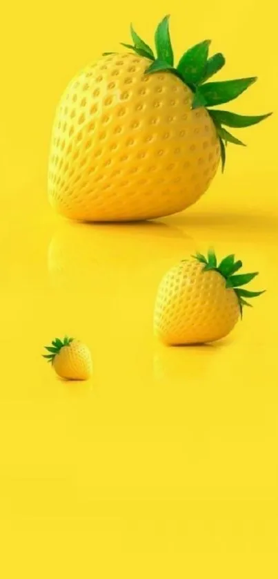 Yellow strawberries art on vibrant background.