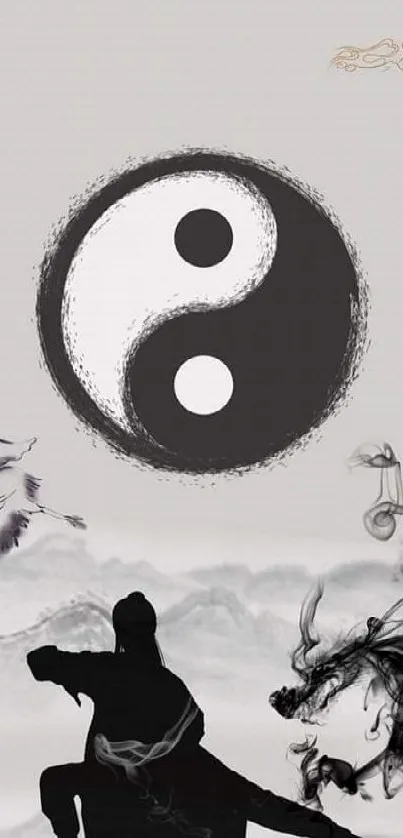 Yin yang mobile wallpaper with martial arts theme.