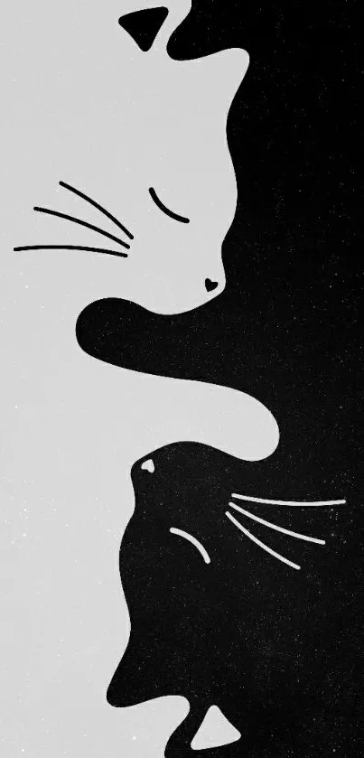 Minimalist yin yang cat wallpaper in black and white.