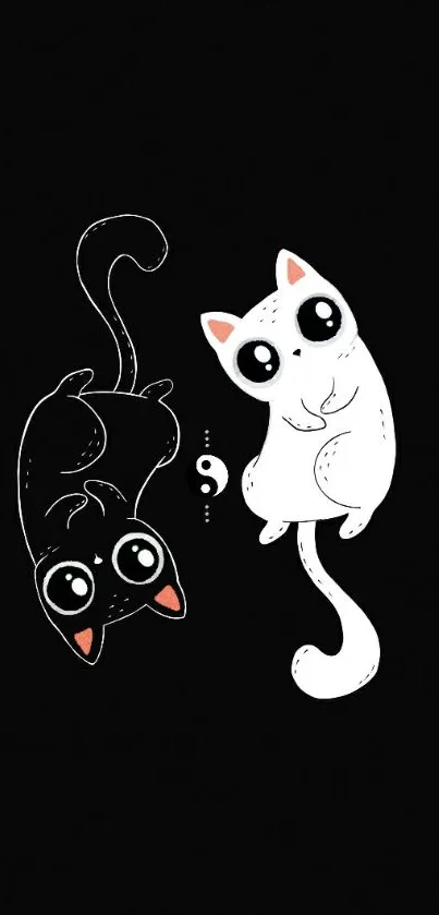 Cute Yin Yang cats on a black background.