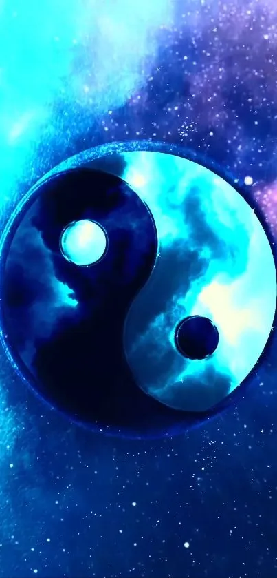 Cosmic Yin Yang mobile wallpaper featuring blues and purples.