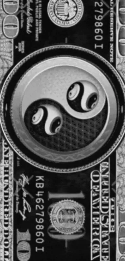 Black and white yin yang on dollar bill wallpaper.