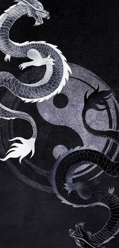 Yin Yang dragon wallpaper with dark background.