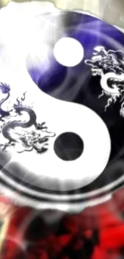 Yin-Yang symbol with dragons, red background