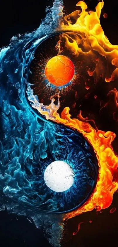 Yin Yang symbol with fiery and watery elements.