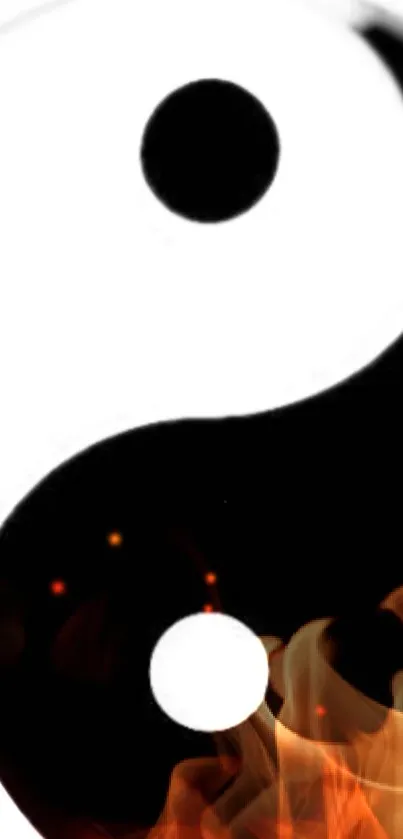 Yin Yang symbol with fire element background for mobile wallpaper.