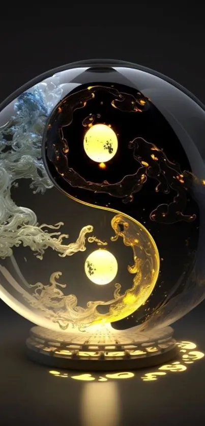 Artistic yin yang glass orb with light.