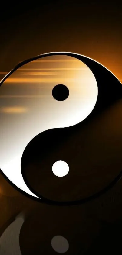 Yin Yang symbol on glowing dark orange background.