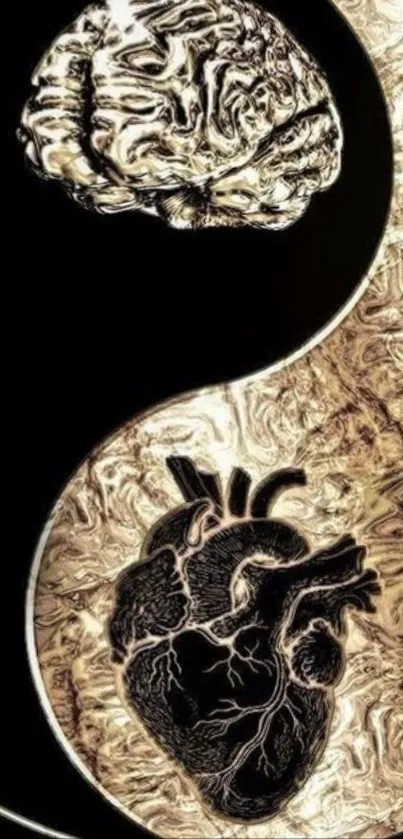 Artistic yin yang with heart and brain design.