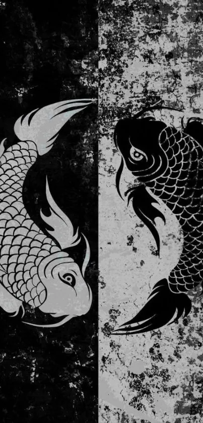 Yin Yang koi fish black and white wallpaper.