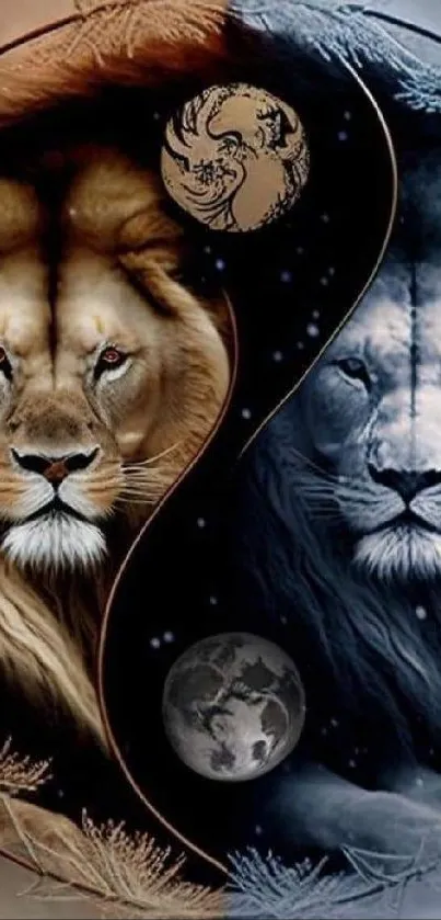 Yin Yang lions creating a stunning phone wallpaper art.