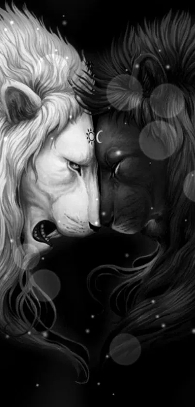 Black and white yin yang lion artwork wallpaper.