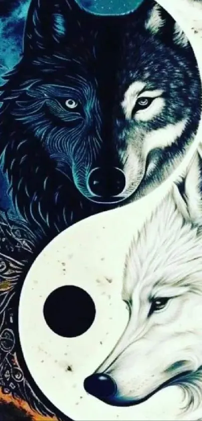 Yin Yang wolves in mystical artistic design wallpaper.