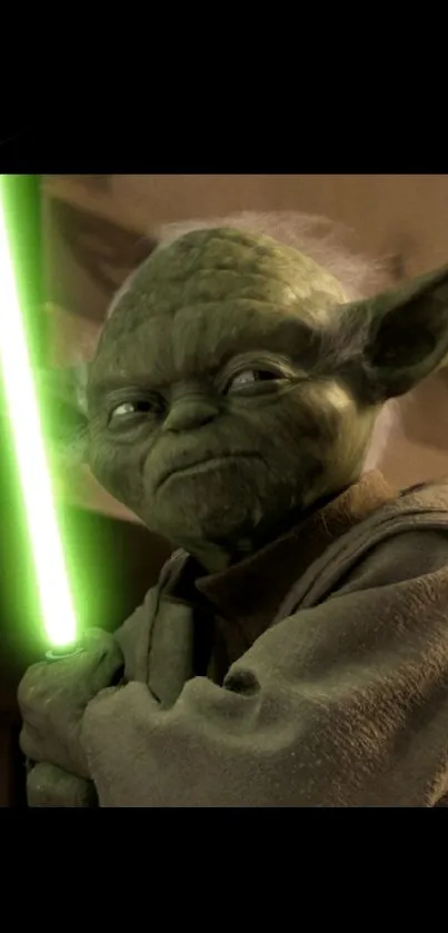 Yoda with green lightsaber, Star Wars wallpaper.