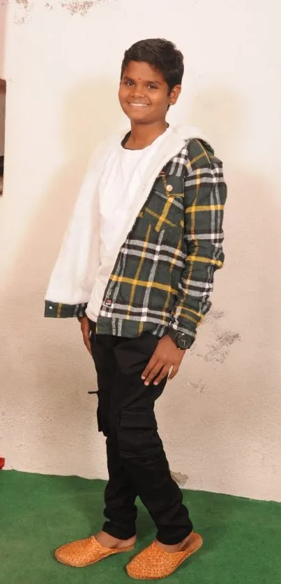 Casual young guy posing in stylish outfit.