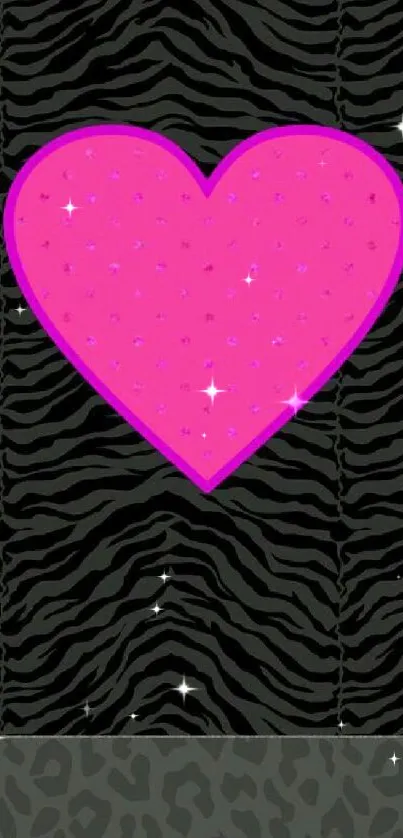 Hot pink heart on zebra patterned mobile wallpaper.