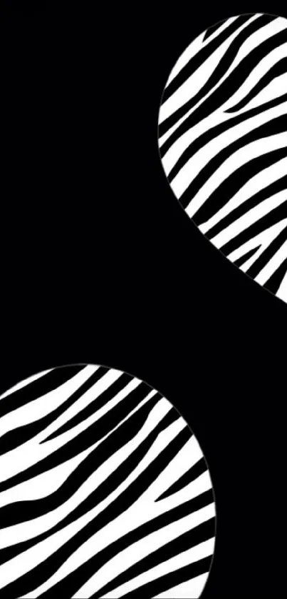 Zebra heart pattern on black background wallpaper.