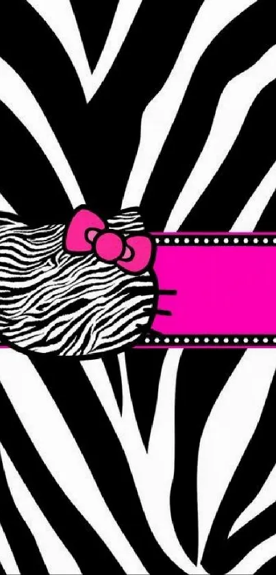 Zebra patterned mobile wallpaper with pink bow accent.