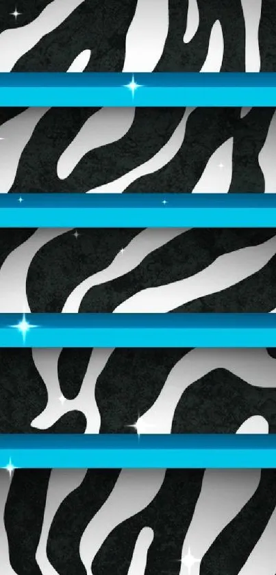 Zebra pattern mobile wallpaper with blue shelves.