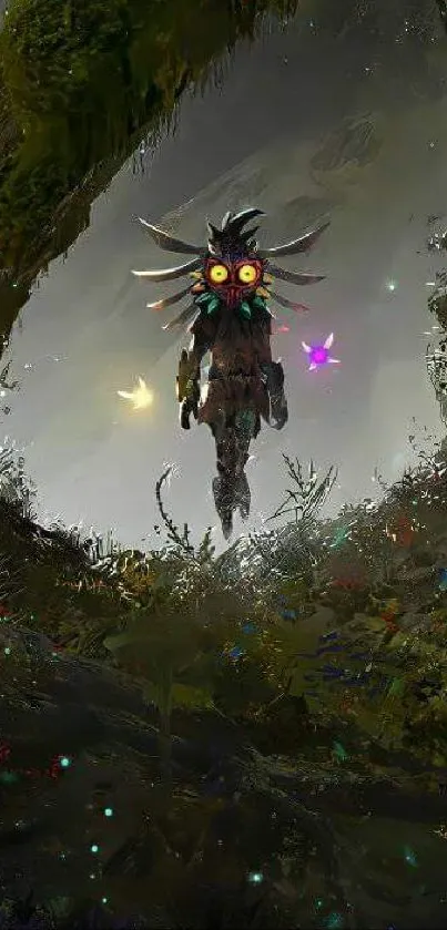 Majora's Mask Skull Kid in a mystical forest scene.