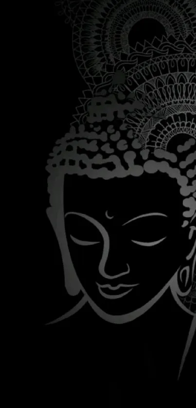 Buddha mandala design on black wallpaper.