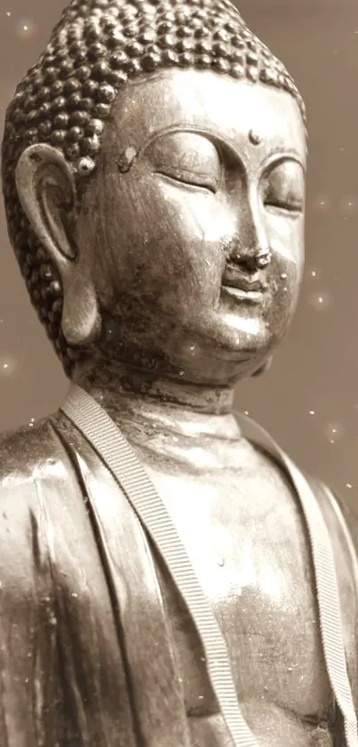 Serene sepia-toned Buddha statue wallpaper.