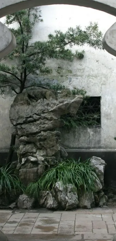 Serene Zen garden with rocks and plants in a minimalist design.