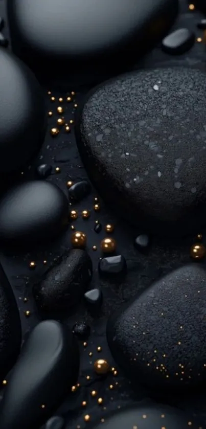 Black zen stones with gold accents for mobile wallpaper.