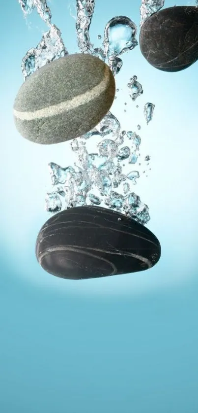 Zen stones submerged in clear water with aqua background.