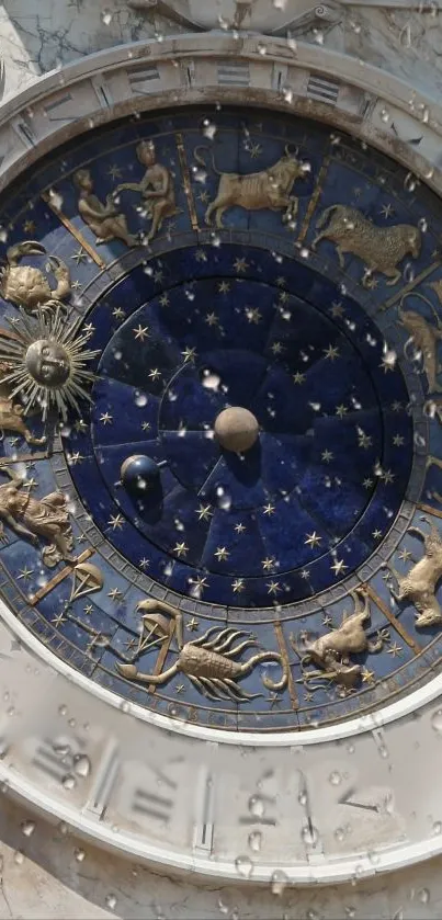 Astrology zodiac clock with celestial design.