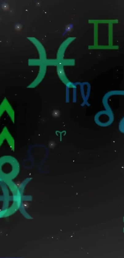 Mobile wallpaper with zodiac symbols in space.