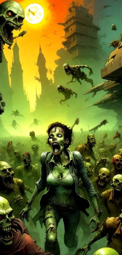 Zombie apocalypse art in vivid green tones.