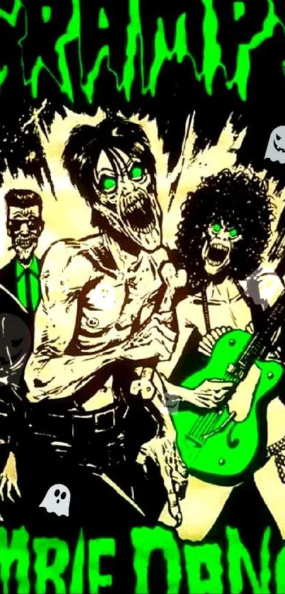 Zombie-themed band graphic on dark background.