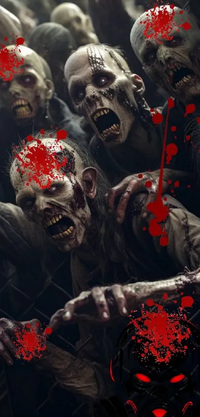 Chilling zombie horde mobile wallpaper in dark, apocalyptic style.