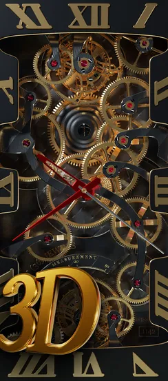 Elegant clock design with golden gears and Roman numerals for mobile wallpaper.