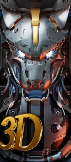 Futuristic mechanical tiger design on phone wallpaper with metallic elements.