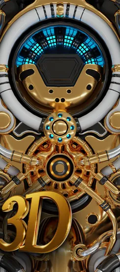 Futuristic steampunk mobile wallpaper with metallic gears and blue highlights.