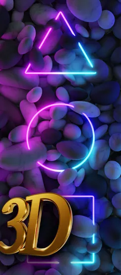 Neon shapes on purple stones mobile wallpaper.